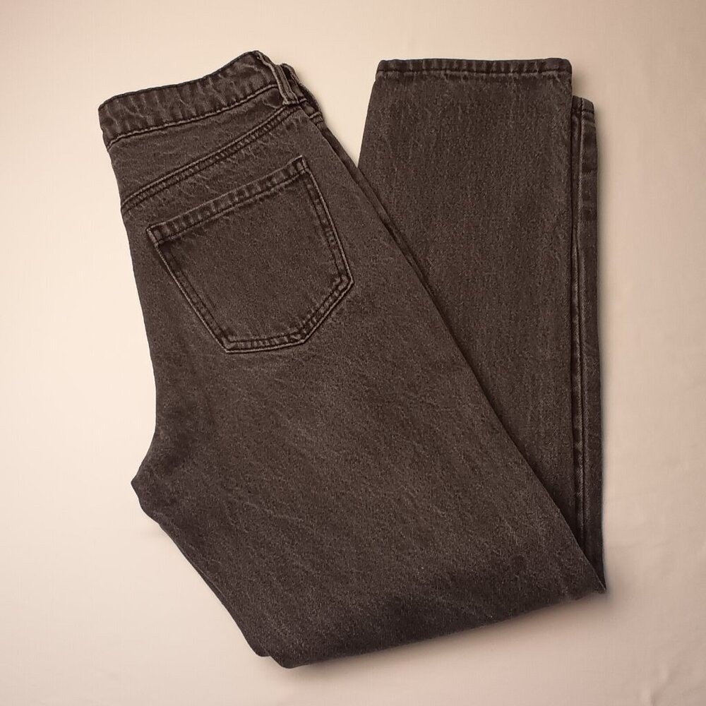 BP Women High Rise Button Fly Straight Leg Mom Jeans Black Size 25/2 Grunge Indy